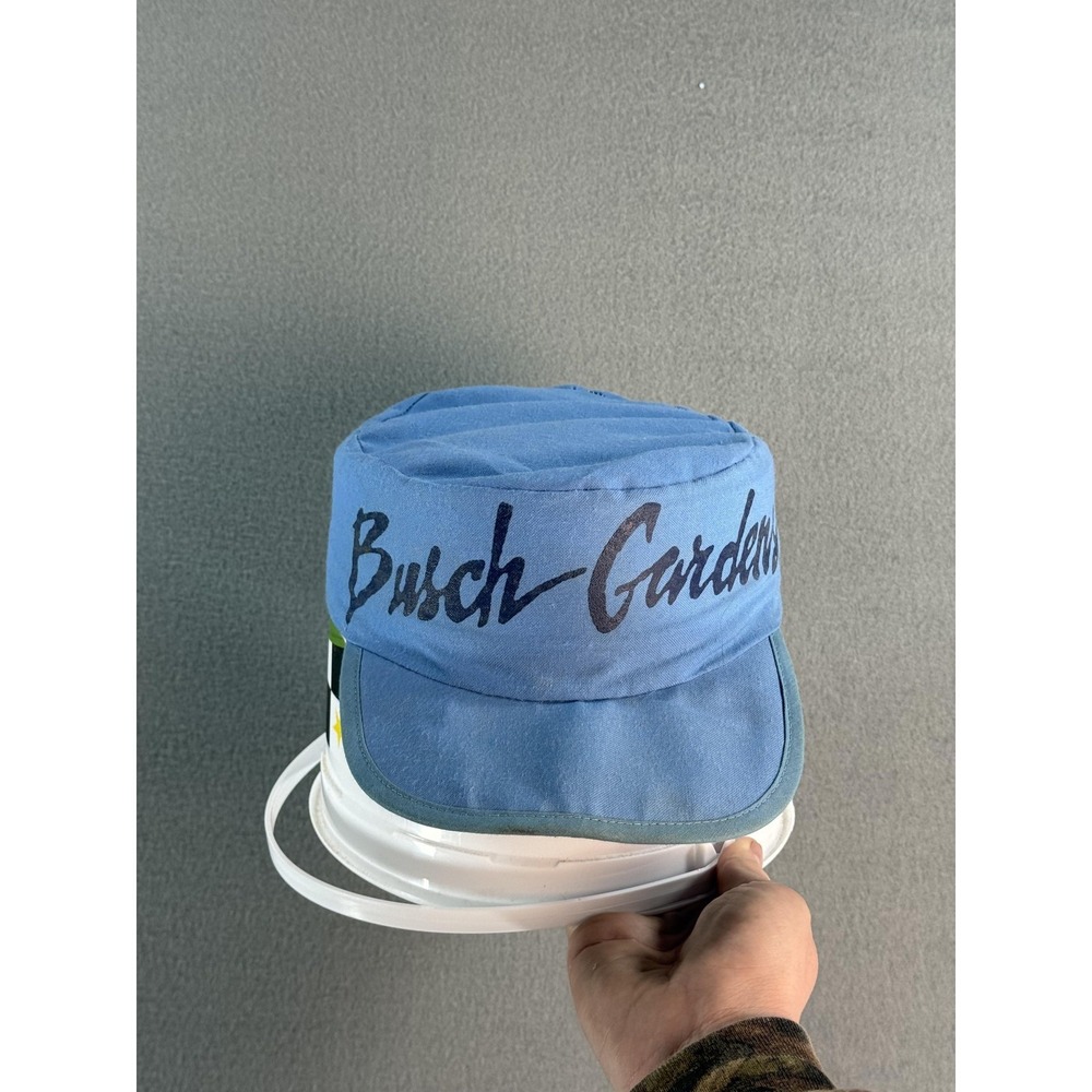 Vintage Busch Gardens Hat Cap Fitted Mens One Size Blue Peaked Conductor
